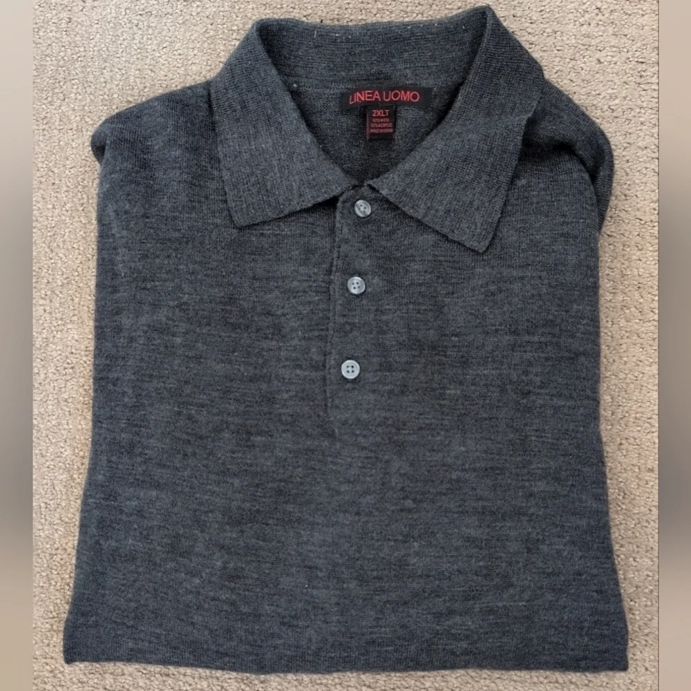 Vintage Linea Uomo Men's Big & Tall Long Sleeve Polo Knit High Quality Sweater